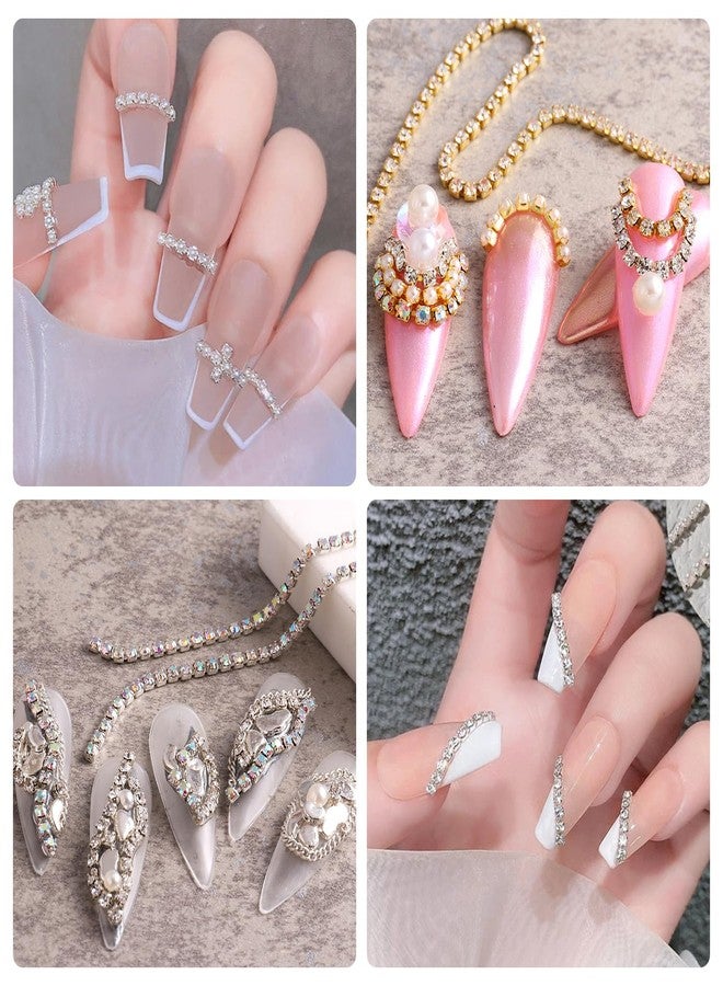 JERCLITY 1 Box 6 Strips Nail Chains for Nail Art Gold Silver Alloy Metal Nail Art Chains Inlay Pearl Rhinestone AB Diamond for Acrylic Nail Art Punk Nail Studs Jewelry Accessories for Women Nail Art - Image 5